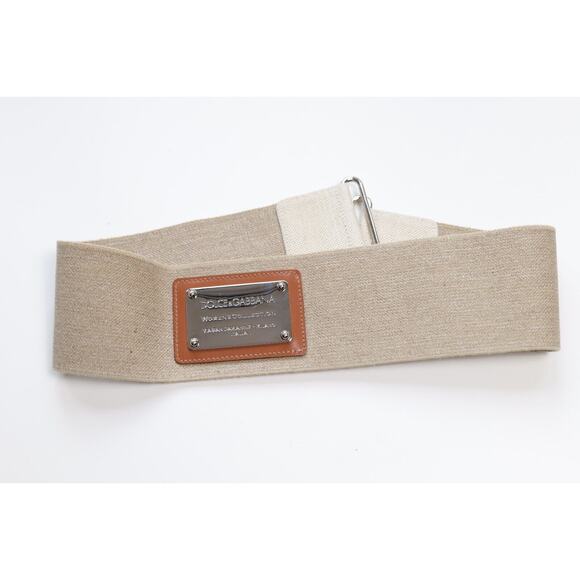 Dolce & Gabbana Vintage Beige Logo Silver Plaque Elastic Waist Belt (Size IT44) main image 11